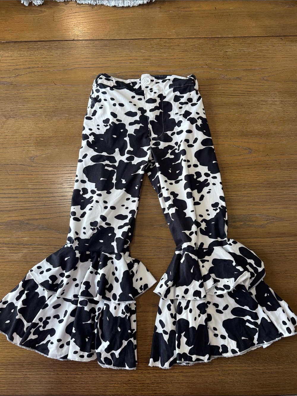 Kids Black and White Cowprint Ruffle Flare Pants Size 6-7T
